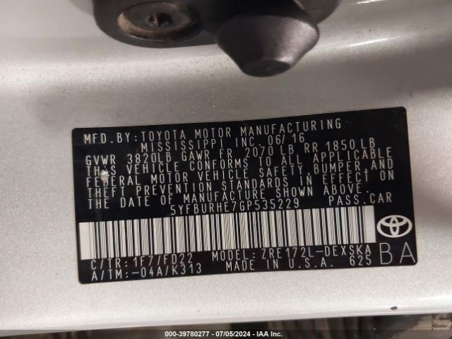 5YFBURHE7GP535229 Toyota Corolla S Plus