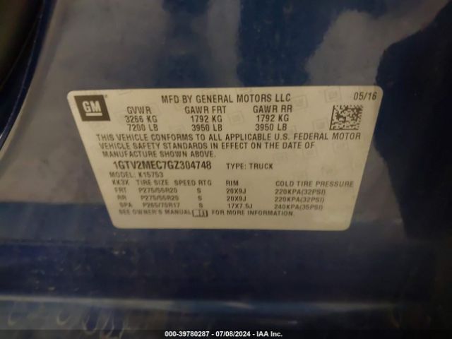 1GTV2MEC7GZ304748 GMC Sierra 1500 Sle