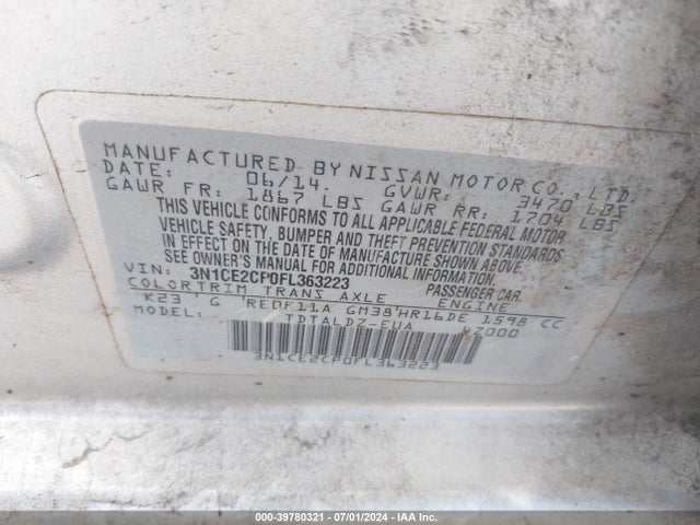 Nissan Versa Note S (sr)/s Plus/sl/sr/sv 2015 3N1CE2CP0FL363223 Image 9
