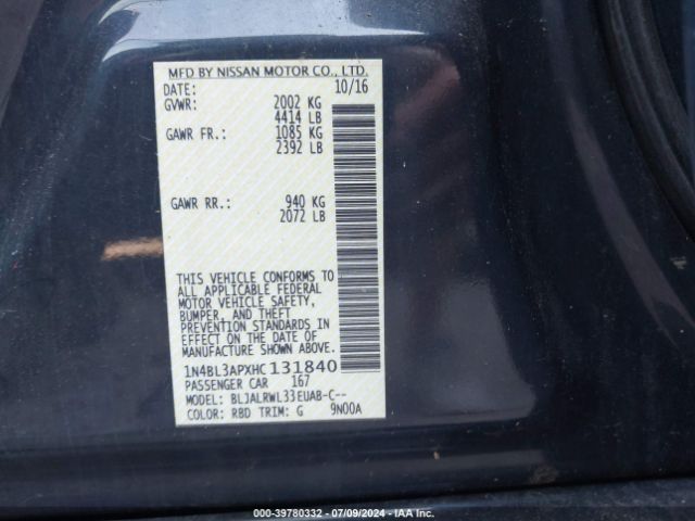 1N4BL3APXHC131840 Nissan Altima 3.5 Sl/3.5 Sr
