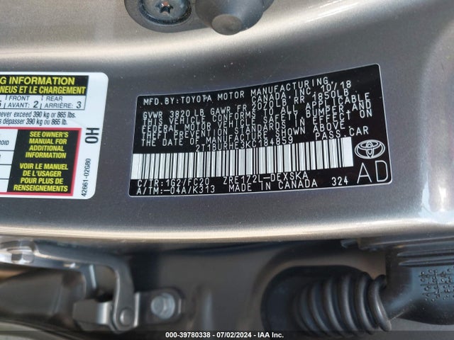 Toyota COROLLA SE 2019 2T1BURHE3KC184859 Image 9