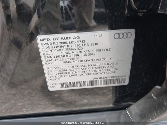 WA1B4AFY3R2045462 Audi Sq5 Premium Plus Tfsi Quattro Tiptronic