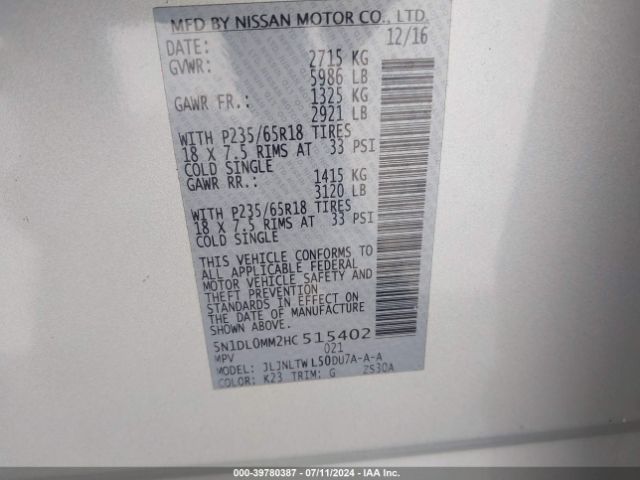 5N1DL0MM2HC515402 Infiniti QX60