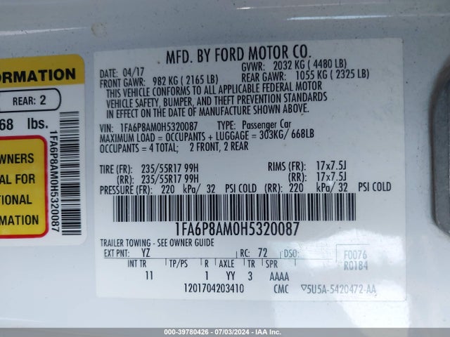 Ford Mustang V6 2017 1FA6P8AM0H5320087 Image 9