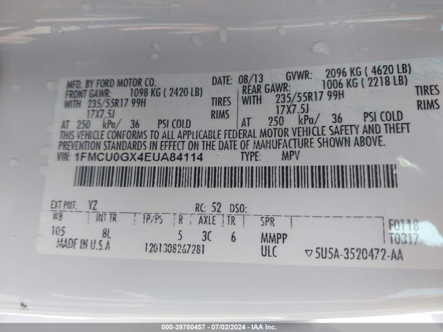 Ford ESCAPE SE 2014 1FMCU0GX4EUA84114 Image 9