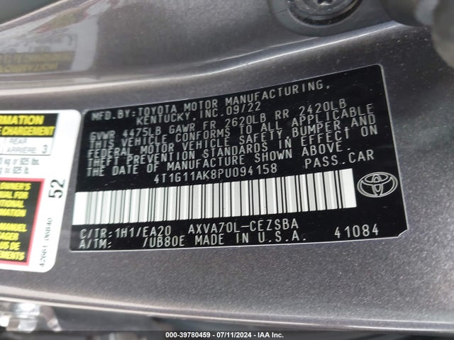 Toyota CAMRY SE 2023 4T1G11AK8PU094158 Image 9