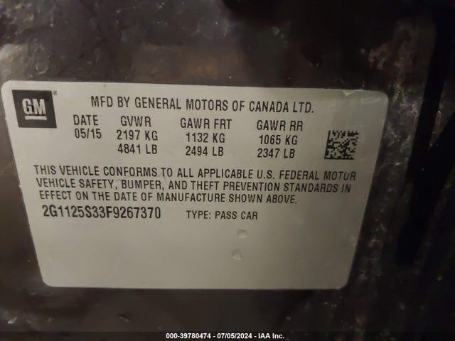 Chevrolet Impala 2lt 2015 2G1125S33F9267370 Image 9