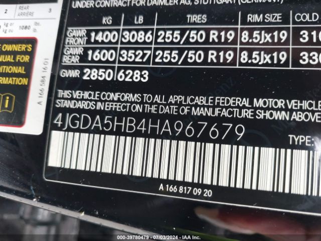 4JGDA5HB4HA967679 Mercedes-Benz Gle 350 4matic