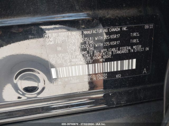 2T3H1RFV8NW227737 Toyota RAV4 LE
