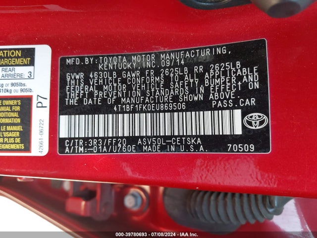 Toyota CAMRY SE 2014 4T1BF1FK0EU869506 Image 9