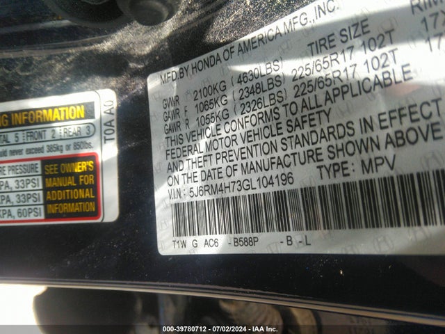 Honda Cr-v Ex-l 2016 5J6RM4H73GL104196 Image 9