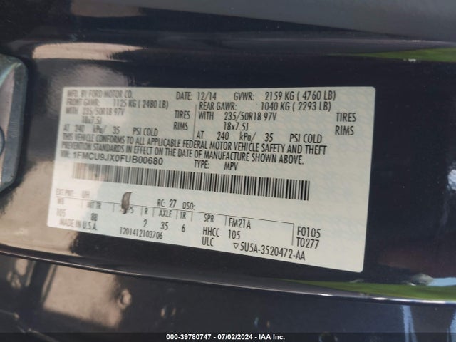 Ford Escape Titanium 2015 1FMCU9JX0FUB00680 Image 9