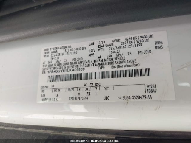 1FBAX2Y81LKA09860 Ford Transit-350 Passenger Van Xlt