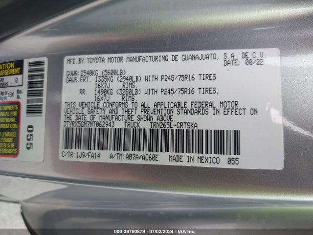 Toyota Tacoma Sr5 2022 3TYRX5GN7NT062943 Image 9