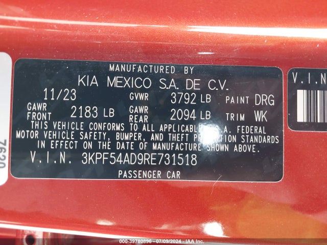 KIA Forte Gt-line 2024 3KPF54AD9RE731518 Image 9