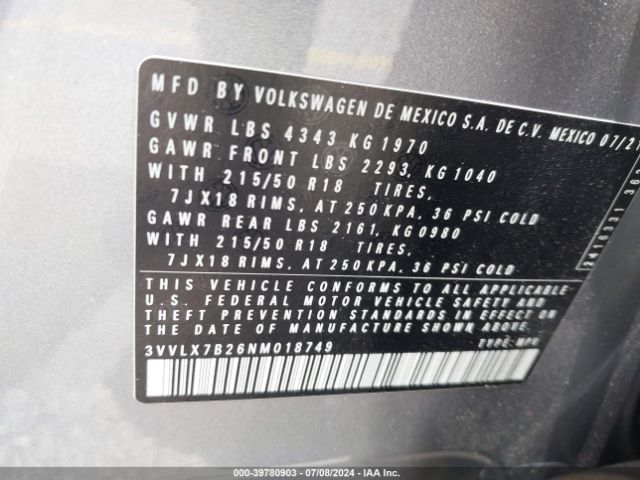 3VVLX7B26NM018749 Volkswagen Taos 1.5t Se