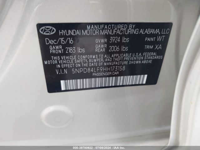 5NPD84LF9HH173158 Hyundai Elantra Value Edition