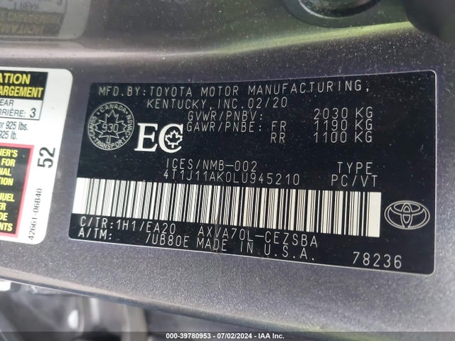 Toyota CAMRY SE 2020 4T1J11AK0LU945210 Image 9