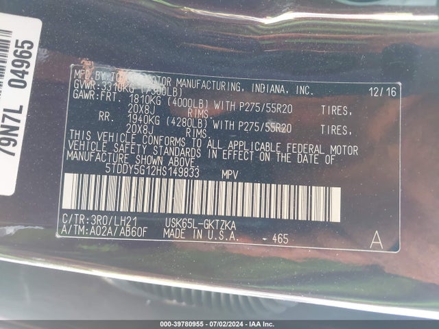Toyota Sequoia Platinum 2017 5TDDY5G12HS149833 Image 9