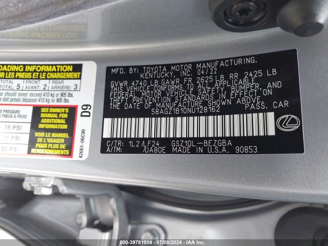 58AGZ1B10NU128162 Lexus Es 350 F Sport