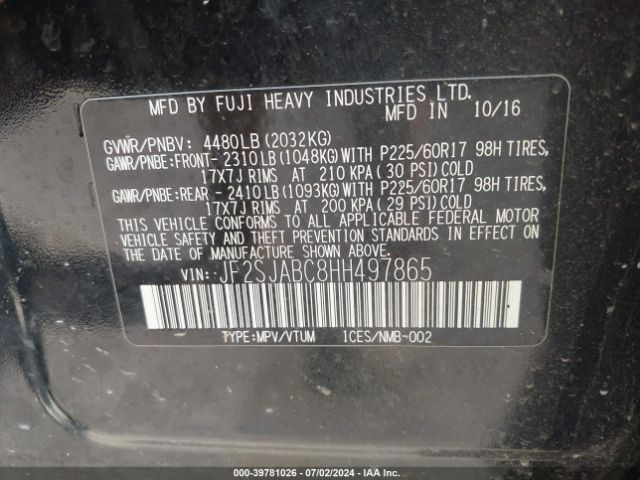JF2SJABC8HH497865 Subaru Forester 2.5i