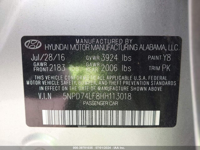 Hyundai ELANTRA SE 2017 5NPD74LF8HH113018 Image 9