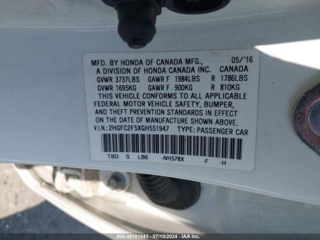 2HGFC2F5XGH551947 Honda Civic Lx