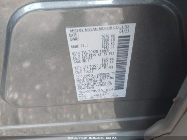 5N1DR3CD9PC262014 Nissan Pathfinder Sl 4wd