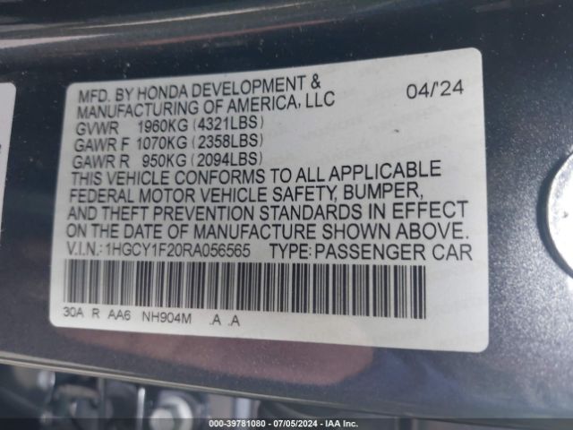 1HGCY1F20RA056565 Honda ACCORD LX