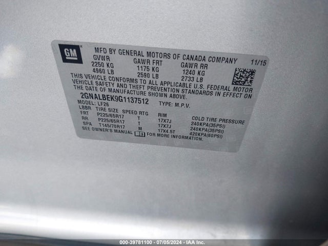 Chevrolet EQUINOX LS 2016 2GNALBEK9G1137512 Image 9