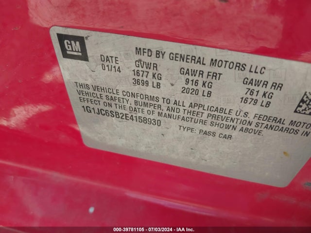 Chevrolet Sonic Lt Auto 2014 1G1JC6SB2E4158930 Image 9