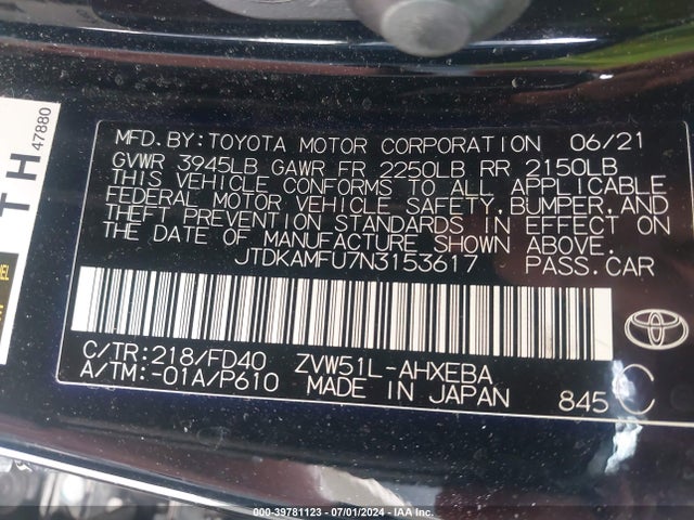Toyota Prius Le 2022 JTDKAMFU7N3153617 Image 9