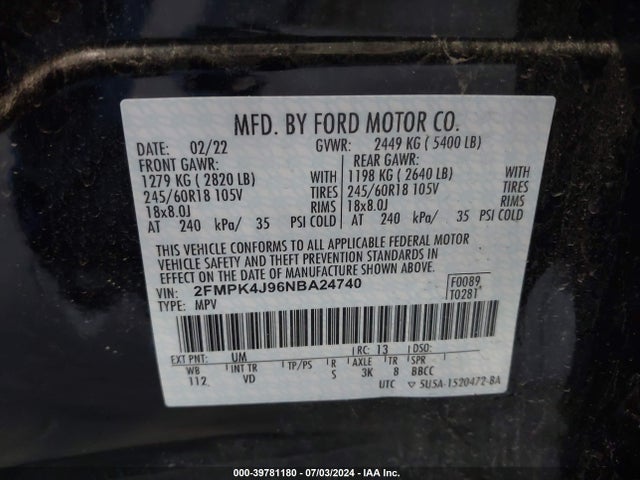 Ford EDGE SEL 2022 2FMPK4J96NBA24740 Image 9