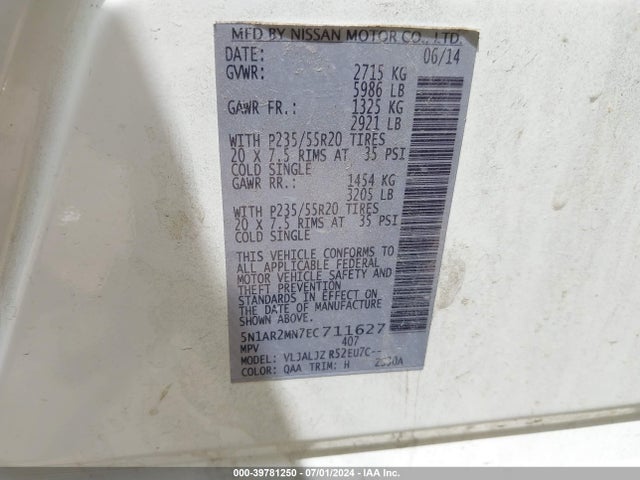 Nissan Pathfinder Platinum 2014 5N1AR2MN7EC711627 Image 9