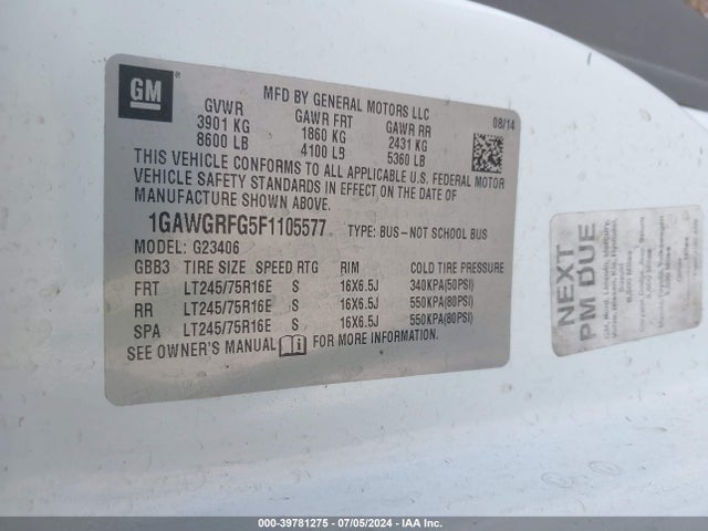 1GAWGRFG5F1105577 Chevrolet Express 2500 Lt