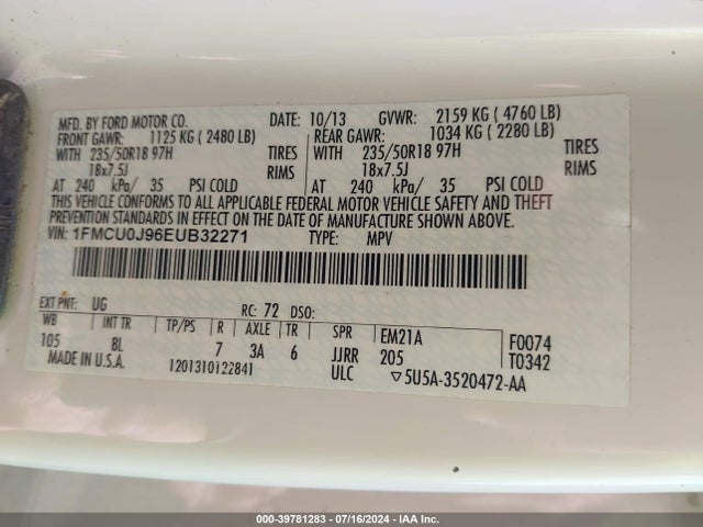 Ford Escape Titanium 2014 1FMCU0J96EUB32271 Image 9