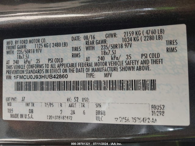 Ford Escape Titanium 2017 1FMCU0J93HUB42860 Image 9