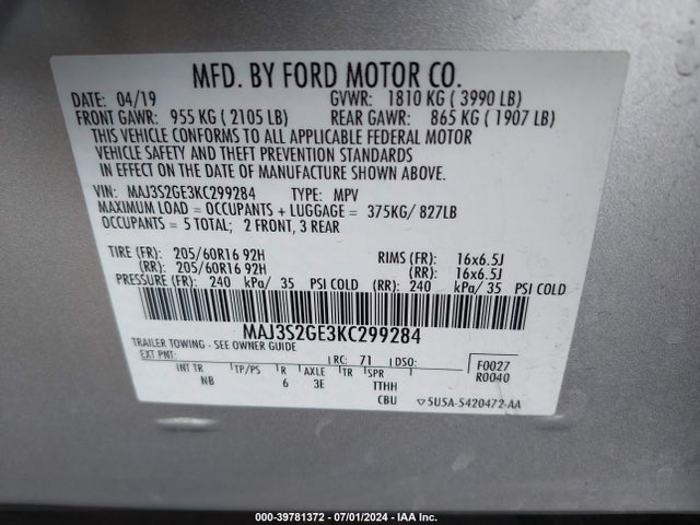 Ford Ecosport Se 2019 MAJ3S2GE3KC299284 Image 9
