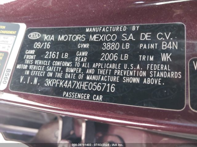3KPFK4A7XHE056716 KIA FORTE LX