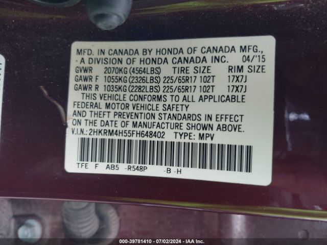 2HKRM4H55FH648402 Honda CR-V EX