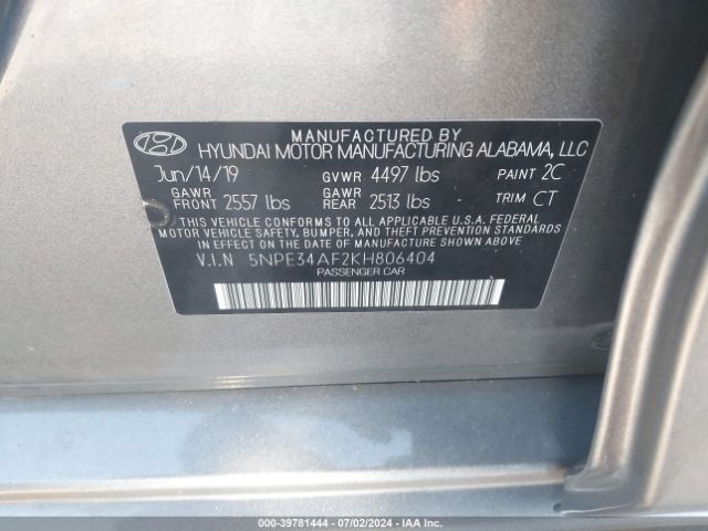 5NPE34AF2KH806404 Hyundai Sonata Limited