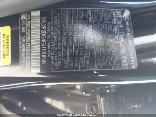 SALVP2BG4GH100856 Land Rover Range Rover Evoque Se/se Premium