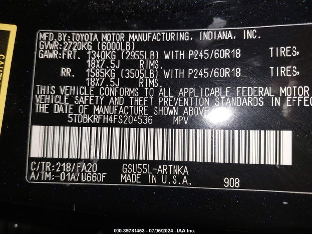 Toyota Highlander Le Plus V6 2015 5TDBKRFH4FS204536 Image 9