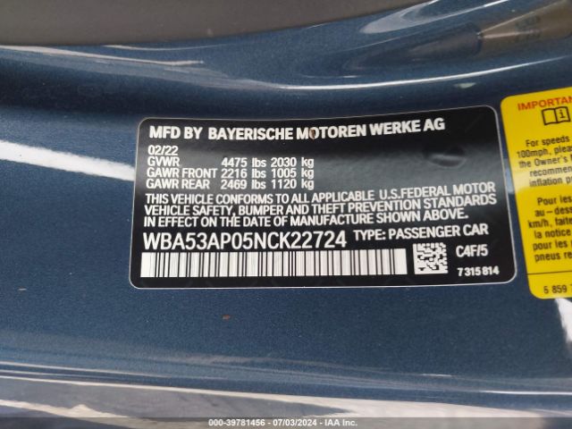 WBA53AP05NCK22724 BMW 430I
