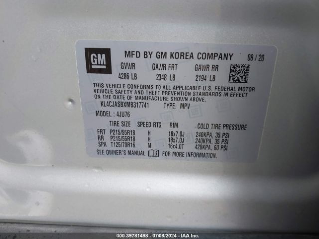 KL4CJASBXMB317741 Buick Encore Fwd Preferred
