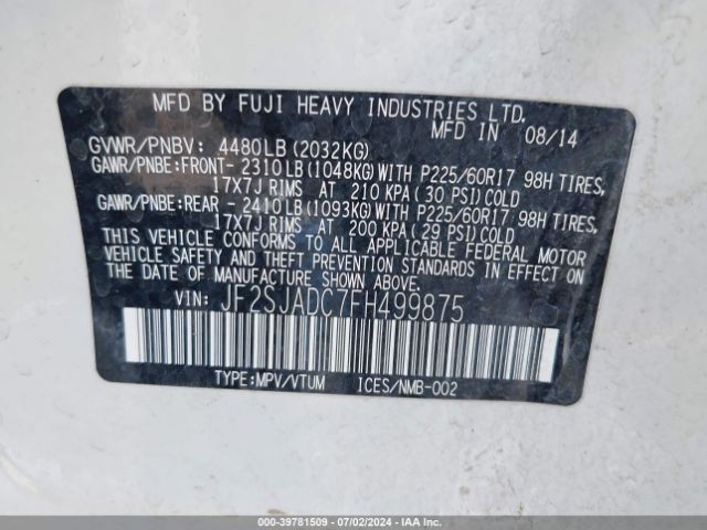 JF2SJADC7FH499875 Subaru Forester 2.5i Premium