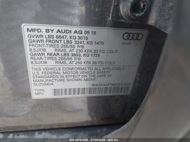 WA1AAAF79KD011211 Audi Q7 55 Premium/55 Se Premium