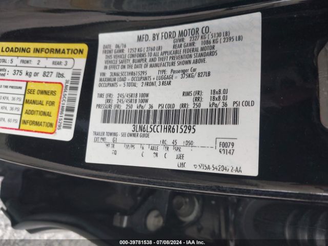 3LN6L5CC1HR615295 Lincoln MKZ SELECT