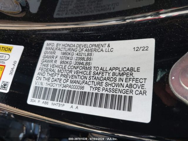 1HGCY1F34PA000098 Honda ACCORD EX