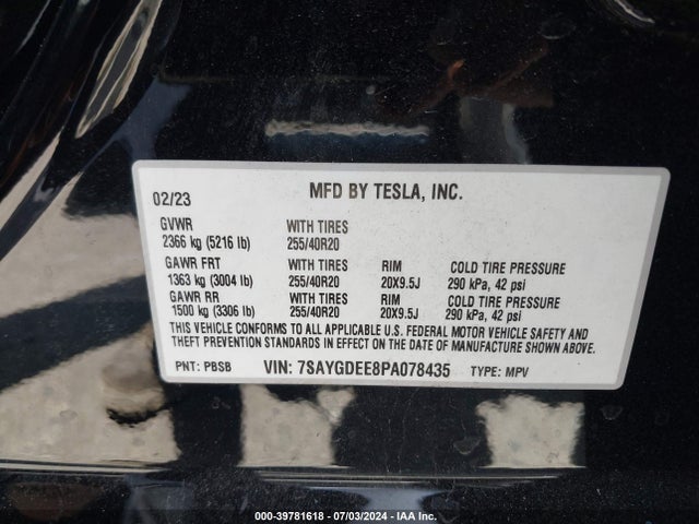 2023 TESLA MODEL Y 7SAYGDEE8PA078435 Photo 8